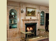Limed pine display cabinets with painted interiors